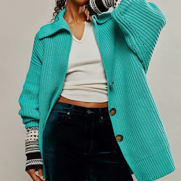 Free People Swim Too Deep Cardi Color Turquoise Size: XS - Picture 16 of 16